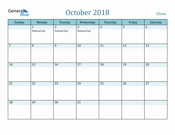 October 2018 Calendar with Holidays