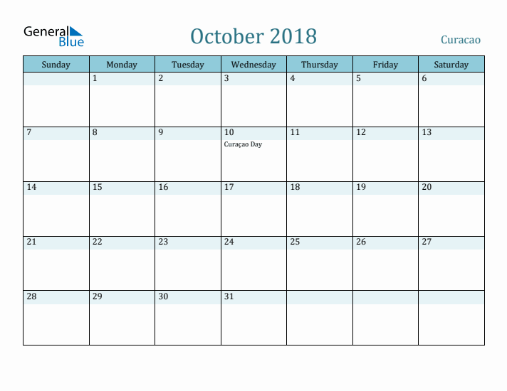 October 2018 Calendar with Holidays