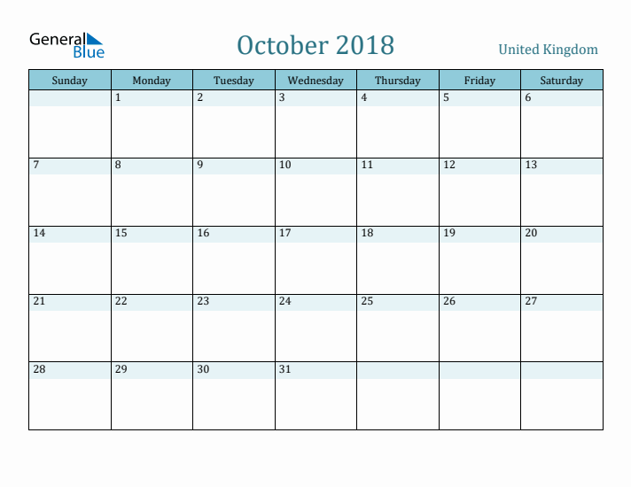 October 2018 Calendar with Holidays