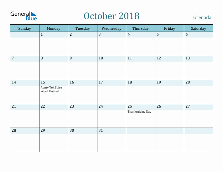 October 2018 Calendar with Holidays