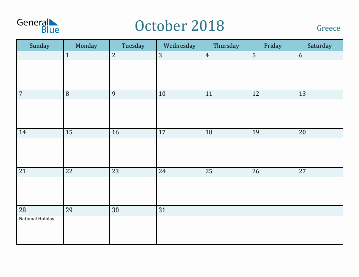 October 2018 Calendar with Holidays