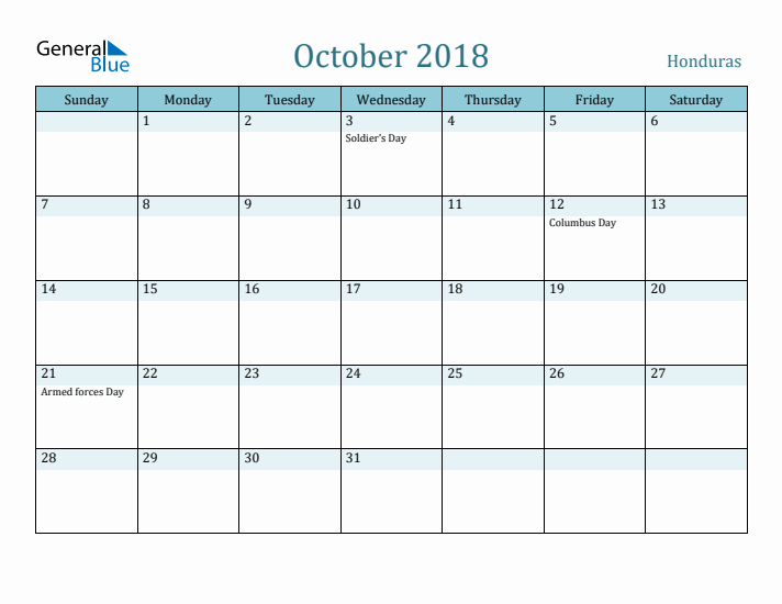 October 2018 Calendar with Holidays