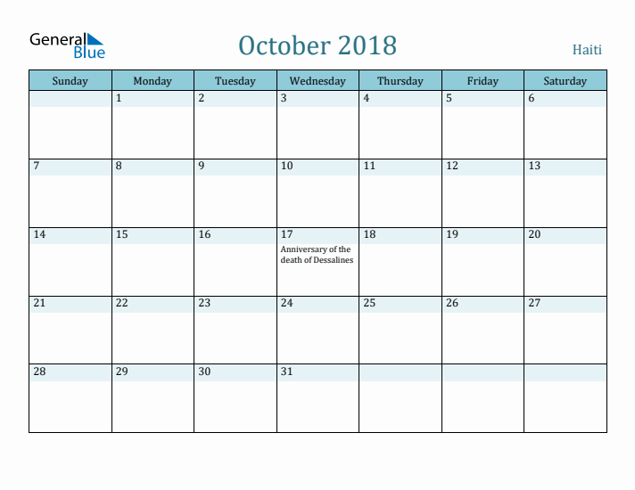 October 2018 Calendar with Holidays