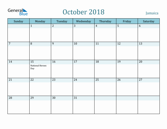 October 2018 Calendar with Holidays