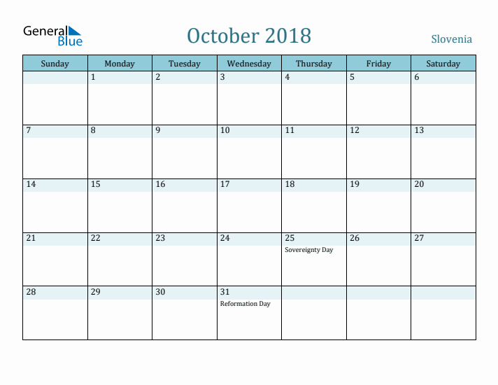 October 2018 Calendar with Holidays