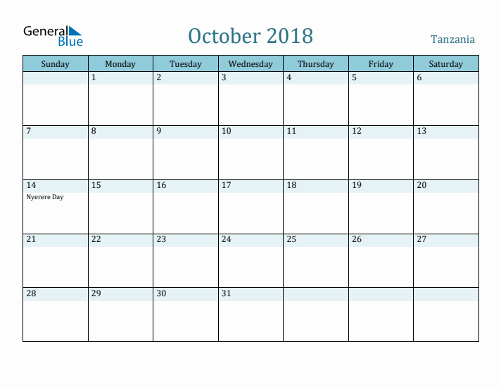 October 2018 Calendar with Holidays