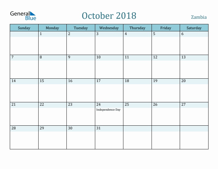 October 2018 Calendar with Holidays