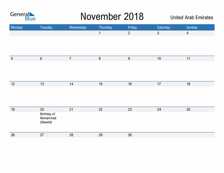 Fillable November 2018 Calendar