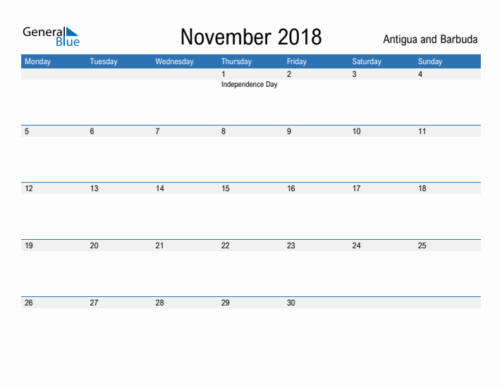 Fillable November 2018 Calendar