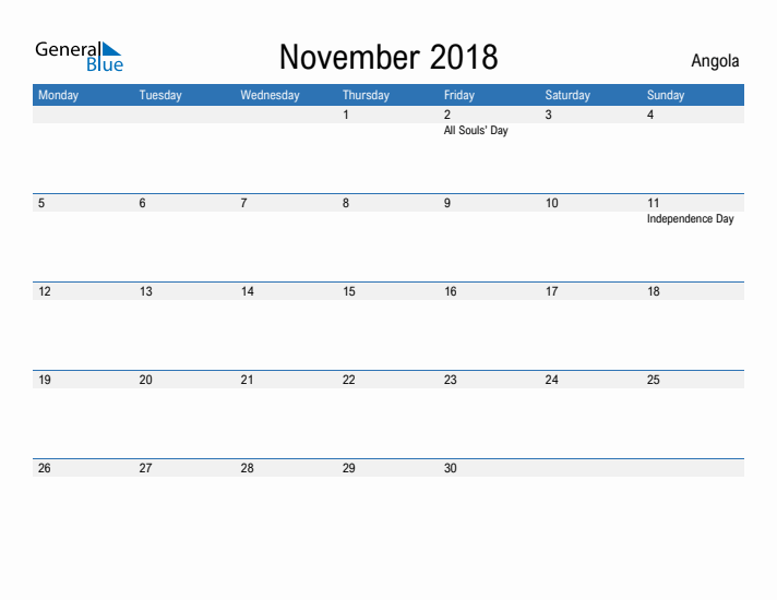 Fillable November 2018 Calendar