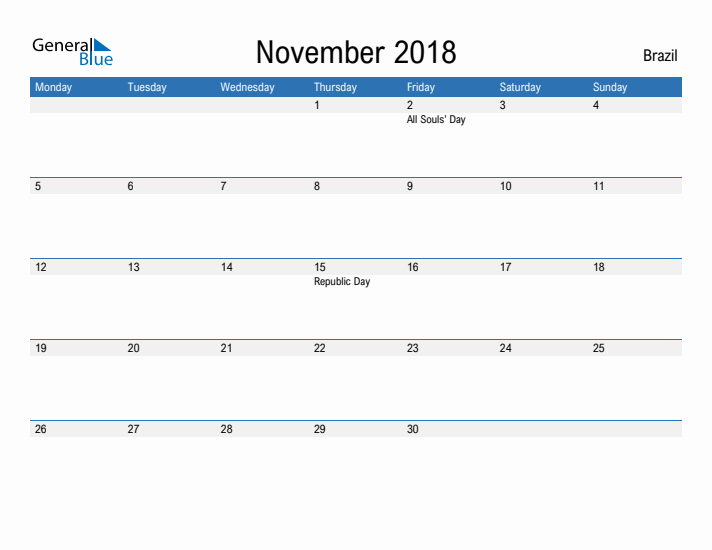 Fillable November 2018 Calendar