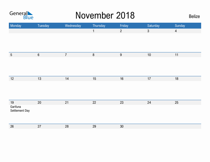 Fillable November 2018 Calendar