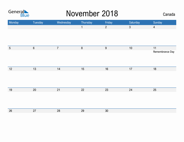 Fillable November 2018 Calendar