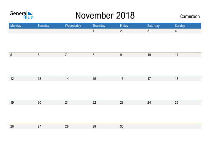 Fillable November 2018 Calendar