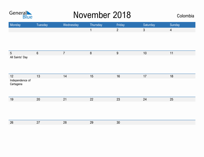 Fillable November 2018 Calendar