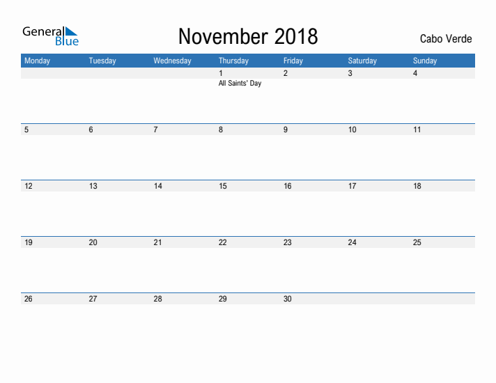 Fillable November 2018 Calendar