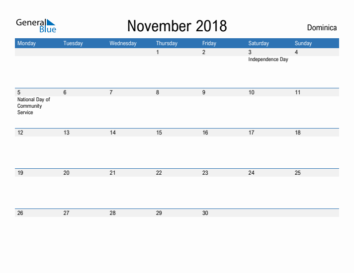 Fillable November 2018 Calendar