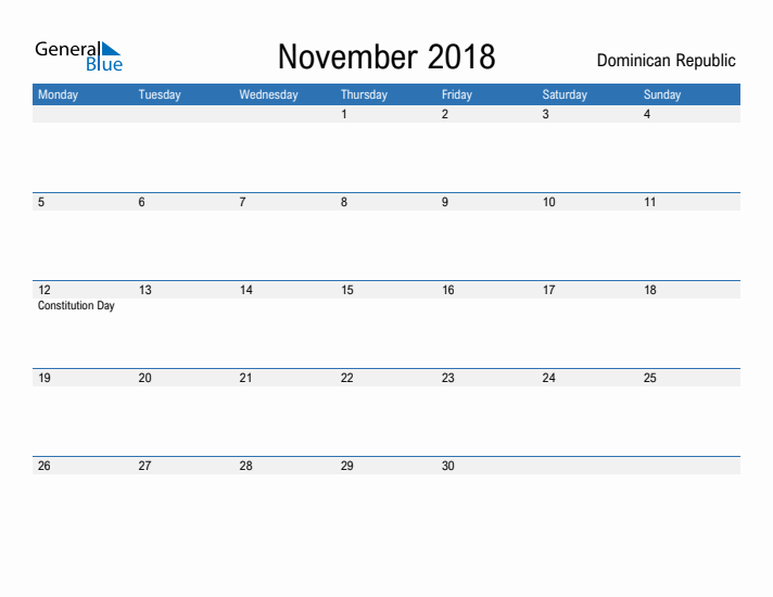 Fillable November 2018 Calendar