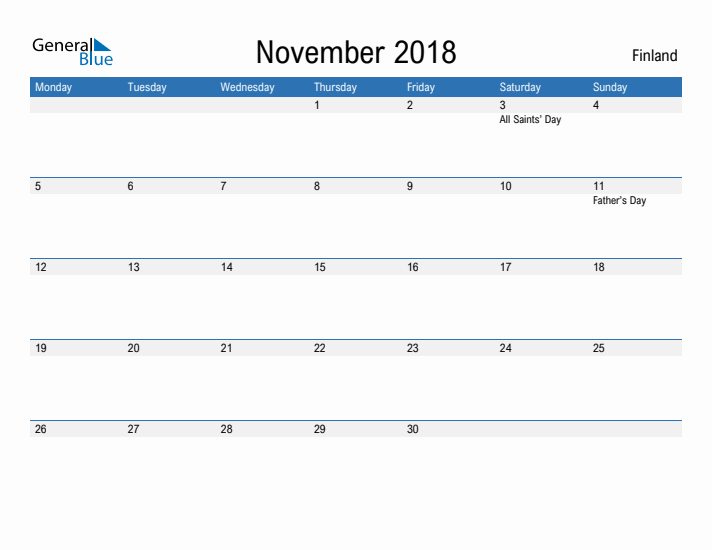 Fillable November 2018 Calendar