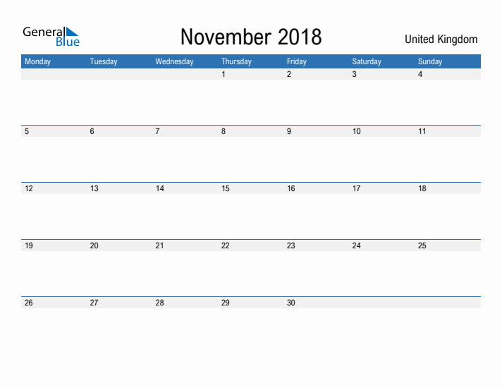 Fillable November 2018 Calendar