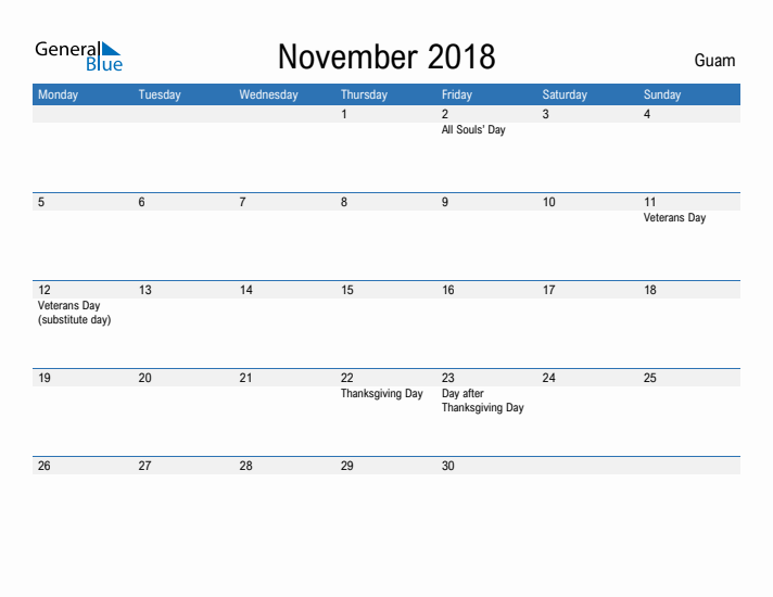 Fillable November 2018 Calendar