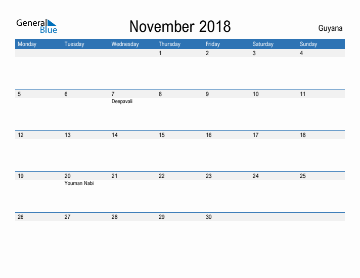 Fillable November 2018 Calendar