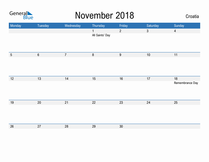 Fillable November 2018 Calendar