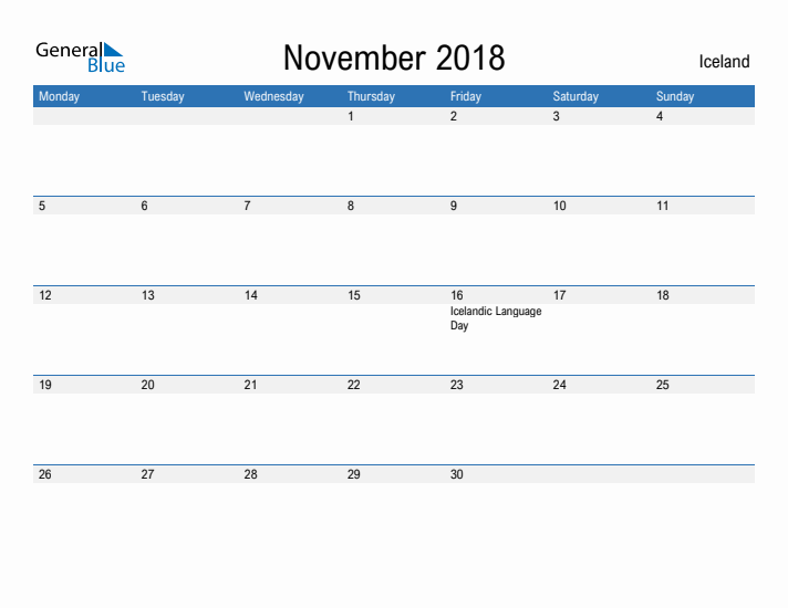 Fillable November 2018 Calendar