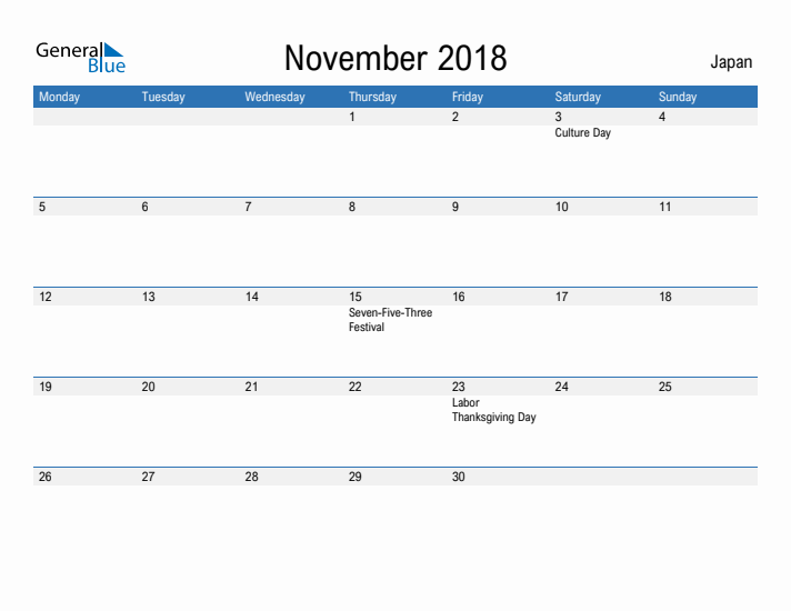 Fillable November 2018 Calendar