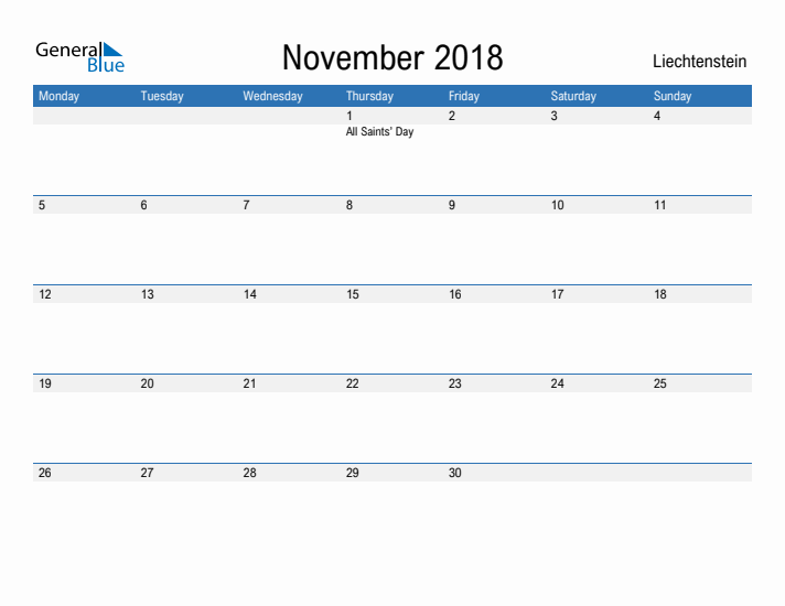 Fillable November 2018 Calendar