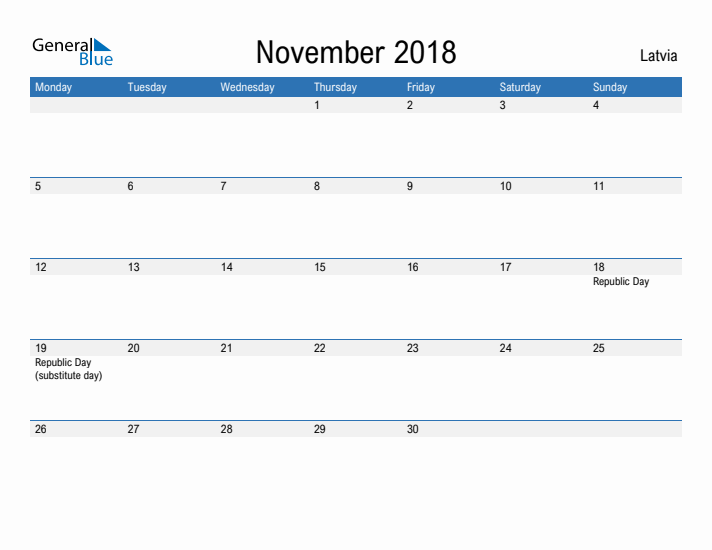 Fillable November 2018 Calendar