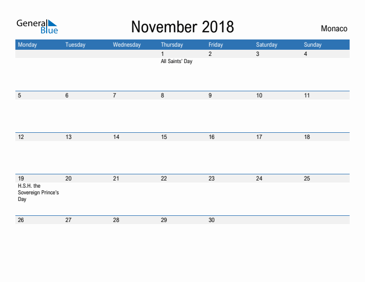 Fillable November 2018 Calendar