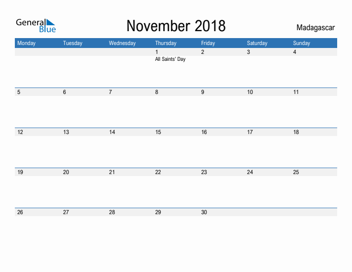 Fillable November 2018 Calendar