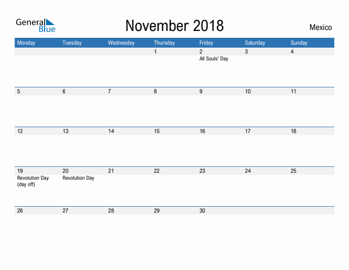 Fillable November 2018 Calendar