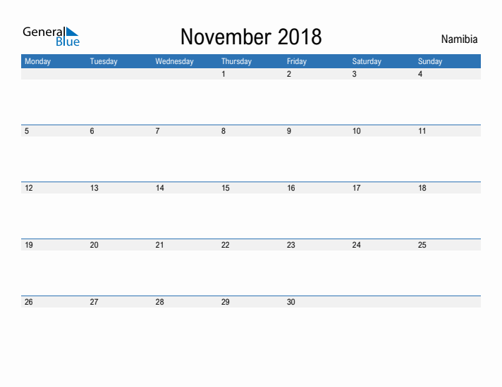 Fillable November 2018 Calendar