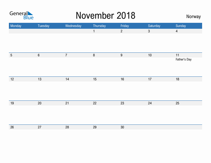 Fillable November 2018 Calendar