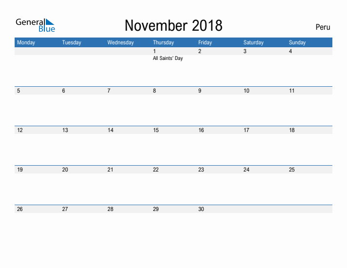 Fillable November 2018 Calendar