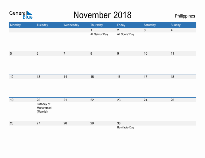 Fillable November 2018 Calendar