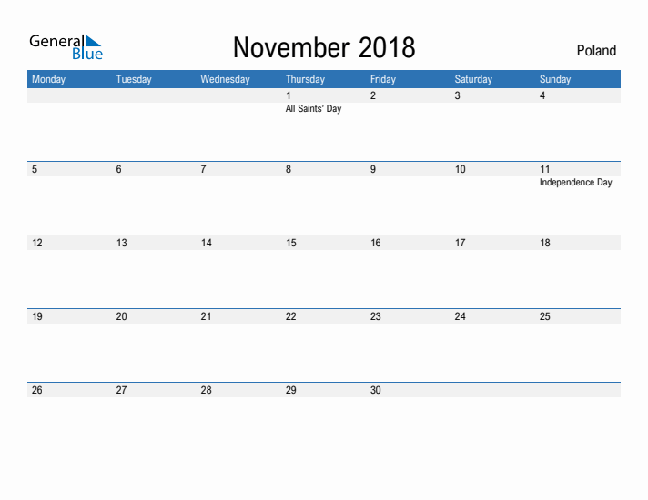 Fillable November 2018 Calendar