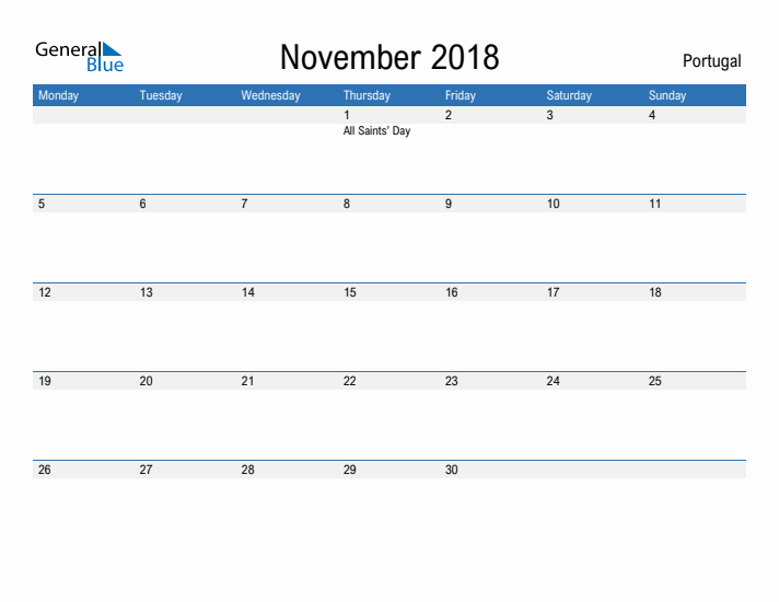 Fillable November 2018 Calendar