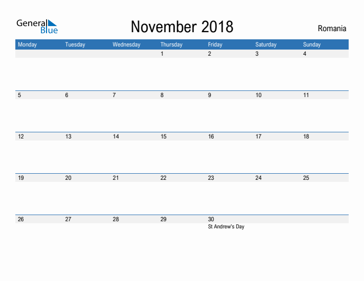 Fillable November 2018 Calendar