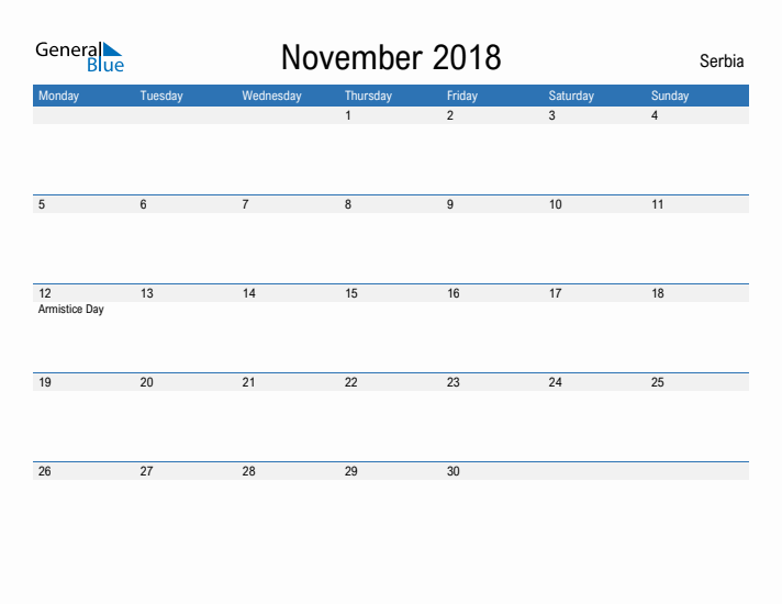 Fillable November 2018 Calendar