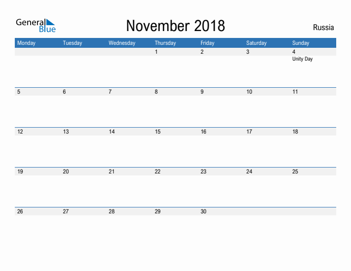 Fillable November 2018 Calendar