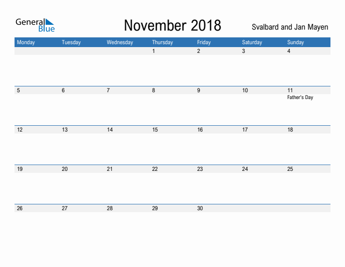 Fillable November 2018 Calendar