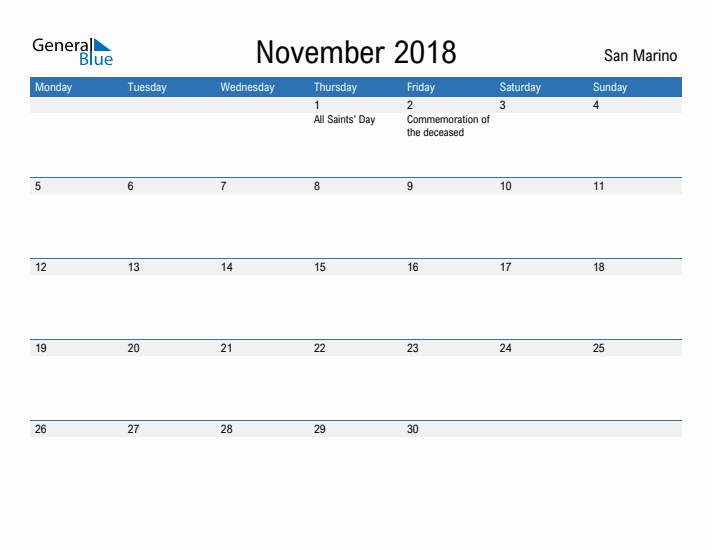 Fillable November 2018 Calendar