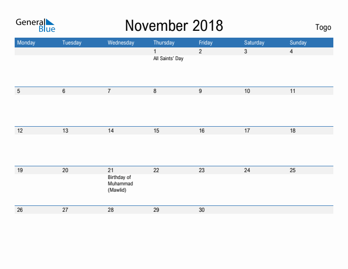 Fillable November 2018 Calendar