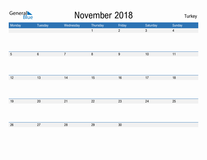 Fillable November 2018 Calendar