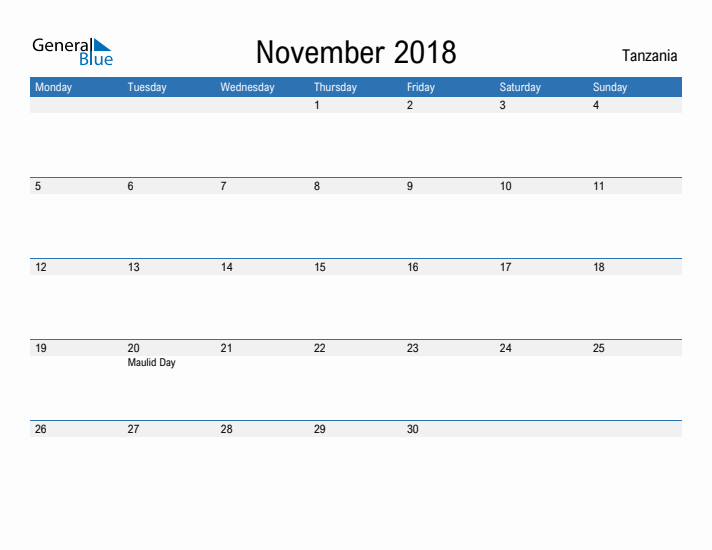 Fillable November 2018 Calendar