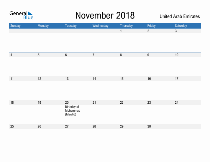 Fillable November 2018 Calendar