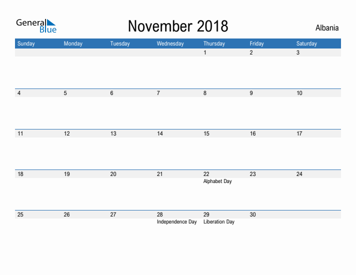 Fillable November 2018 Calendar